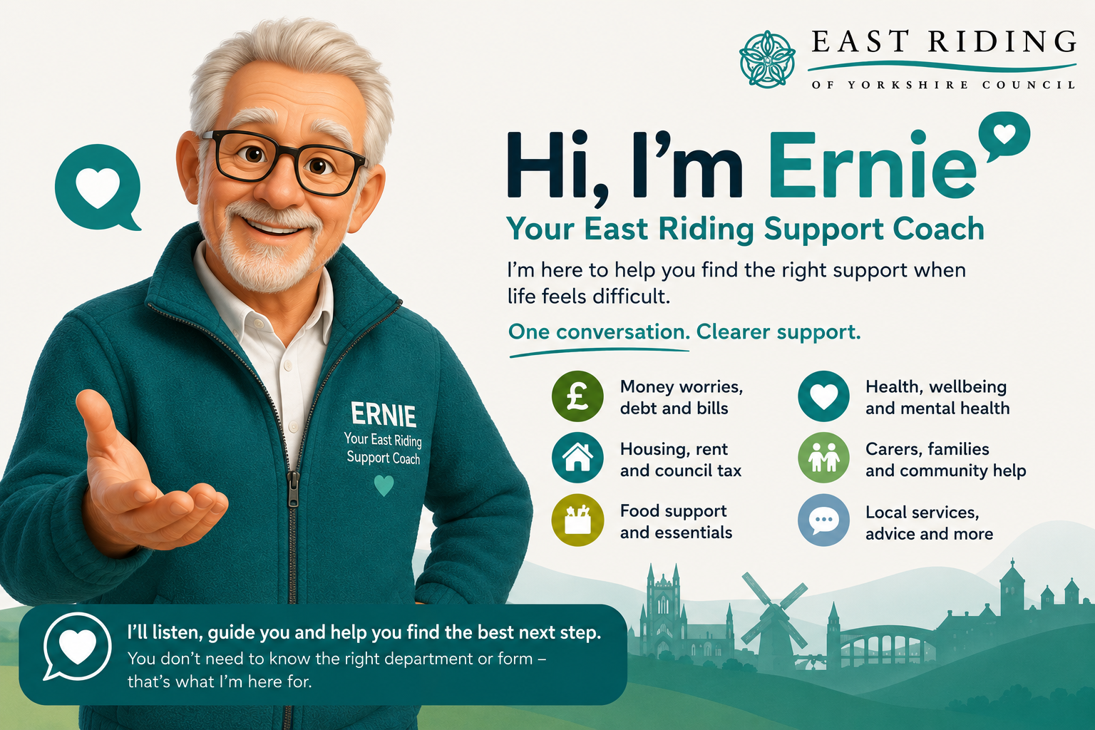 Ernie, the East Riding Support Coach, explaining how he helps residents find the right support